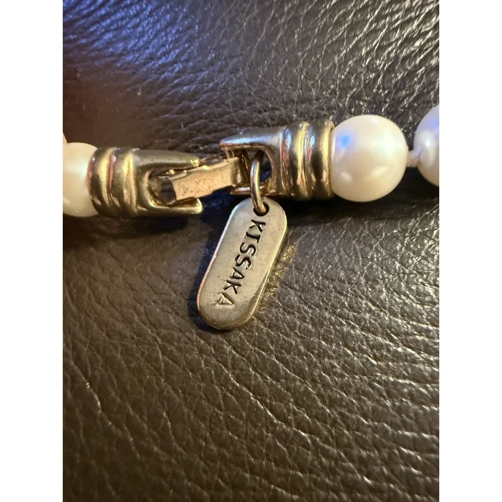 VTG Signed Kissaka Creamy Tone Faux Pearl Hand Knotted Necklace 35
